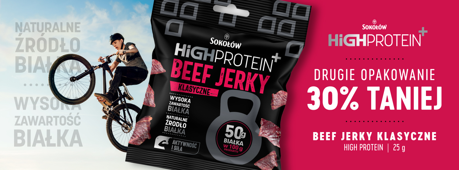 Sokołów High Protein beef jerky - drugie opakowanie 30% taniej