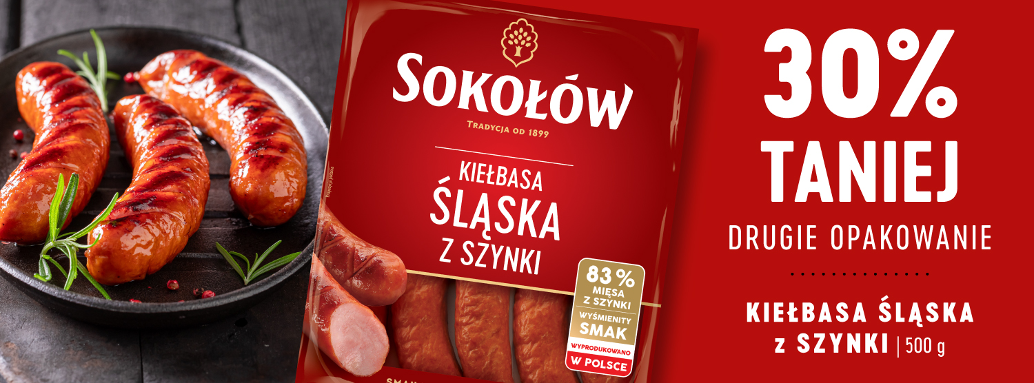 Sokołów kiełbasa śląska z szynki 500g - drugie opakowanie 30% taniej
