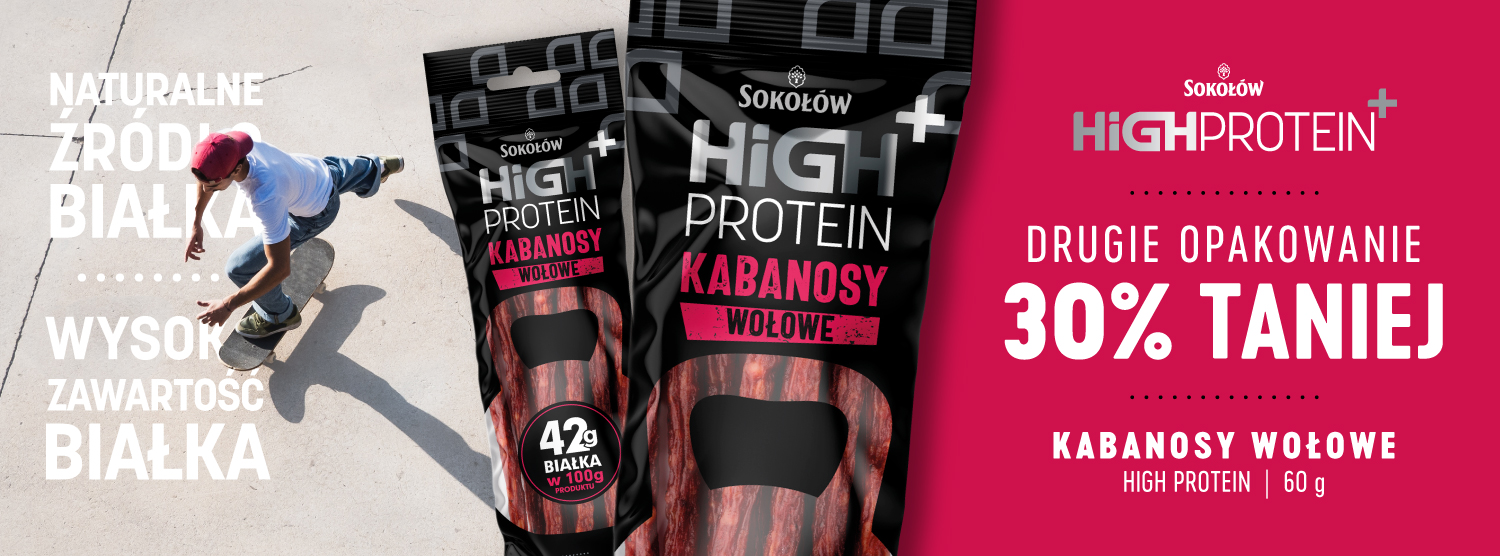 Sokołów High Protein kabanosy wołowe - drugie opakowanie 30% taniej