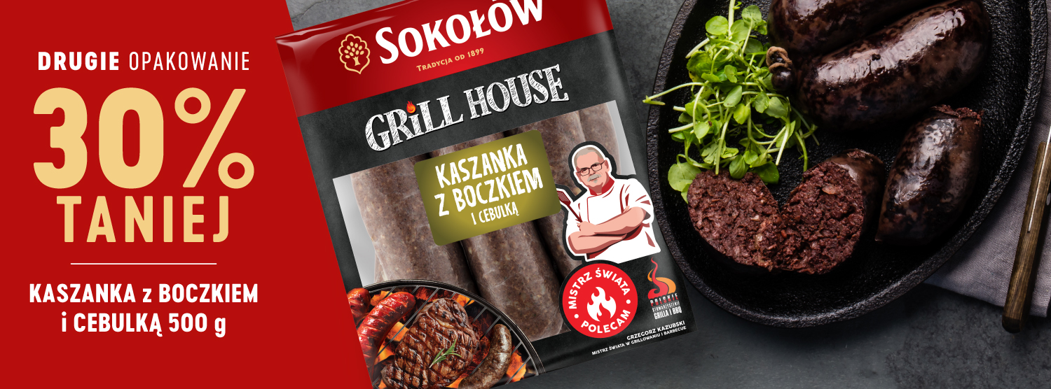 Sokołów Kaszanka Grillowa z boczkiem - drugie opakowanie 30% taniej przy zakupie 2