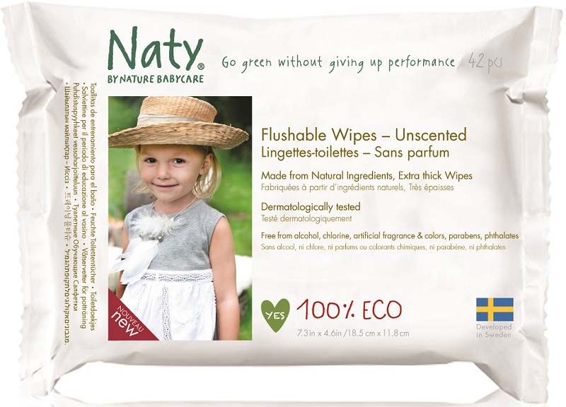 Naty toilet wipes enriched with aloe vera extract and rumiaku 100% ECO