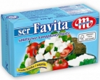 Queso Mlekovita Favita elaborado con leche de vaca, grasa azul 18%.