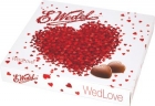 chocolates con leche e wedlove , bombones corazón lleno de doble capa