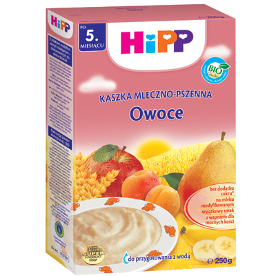 HiPP BIO kaszka mleczno-pszenna, owoce
