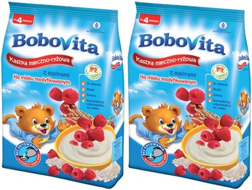 Bobovita kaszka mleczno ryżowa z malinami po 4. miesiącu, dwupak ( 2 x 230g )