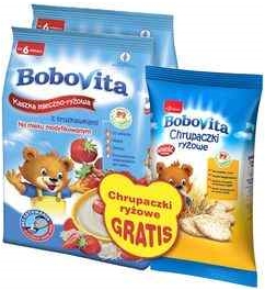 Bobovita zestaw 2 x kaszka mleczno-ryżowa truskawkowa 230g + Chrupaczki ryżowe gratis