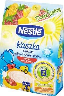 Nestle kaszka mleczna ryżowo-kukurydziana banan-truskawka, Bifidus BL, 11 witamin z mlekiem modyfikowanym
