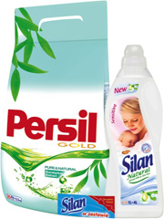 Persil Gold Pure&Natural Eucalyptus Extract, proszek do prania tkanin białych + płyn do płukania Silan Sensitive Natural 1L