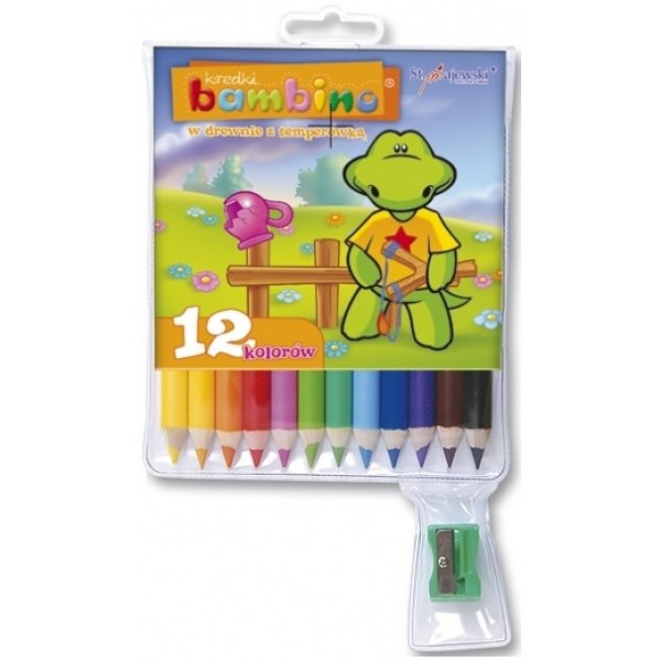 Bambino Pencils in a wooden frame 12 colors + pencil sharpener