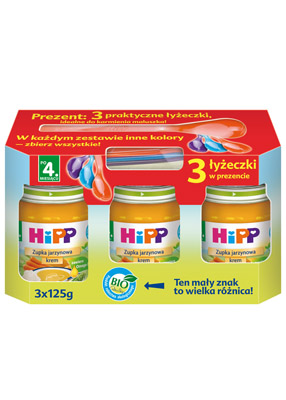 HiPP BIO zupka jarzynowa - krem 3x125g + 3 łyżeczki w prezencie