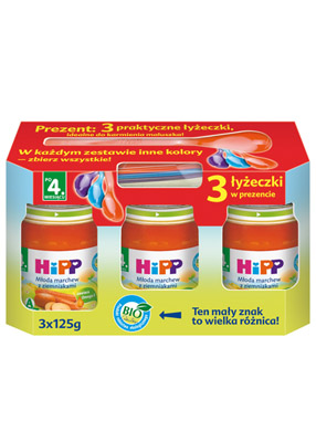 HiPP BIO warzywa młoda marchew z ziemniakami 3x125g + 3-pak łyżeczek GRATIS