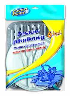 Sweet Home zestaw piknikowy dla 6 osób talerze, widelce, noże, tacka do grilla