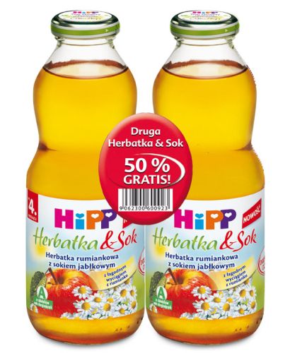 HiPP dwupak - druga butelka 50% gratis, herbatka rumiankowa z sokiem jabłkowym