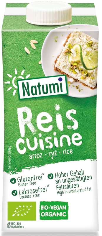 Natumi Reiscreme zum Kochen und Backen ohne Zuckerzusatz glutenfrei BIO