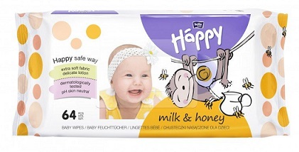 Bella Baby Happy chusteczki nasączone Milk & Honey PH 5,5 neutralne
