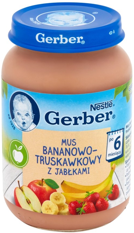 Gerber deserek mus bananowo - truskawkowy z jabłuszkami