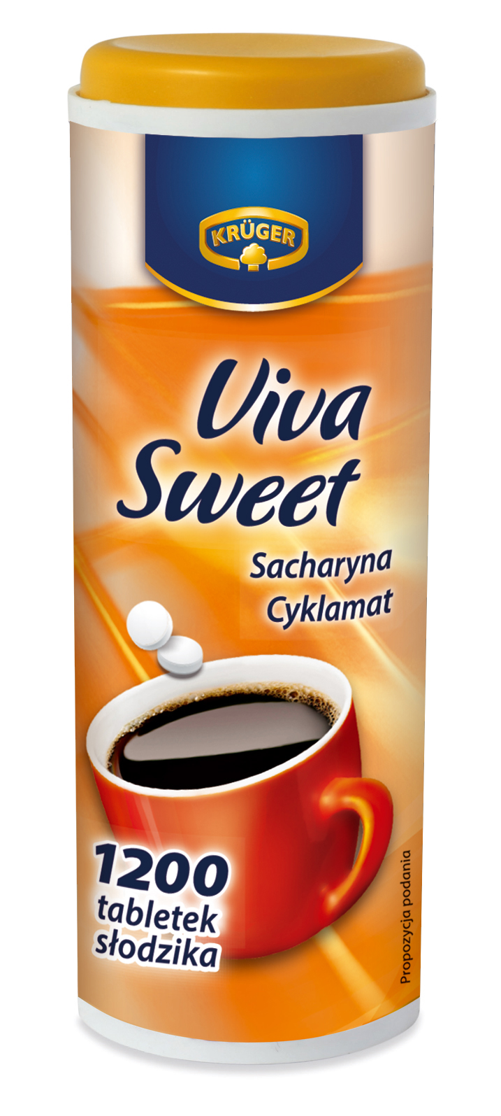 Krüger Viva Sweet 1200 Słodzik stołowy w tabletkach na bazie cyklaminianu i sacharynianu sodu.