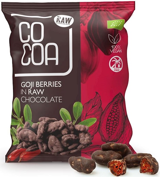 Cocoa Goji berries in raw organic chocolate 