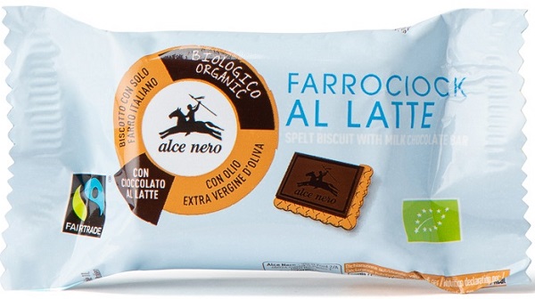 Alce Nero Herbatniki orkiszowe z mleczną czekoladą fair trade BIO