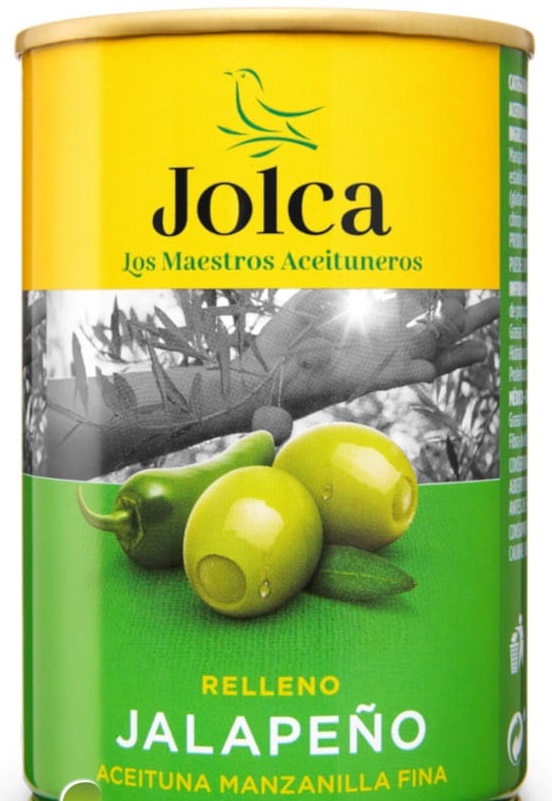 entsteinte grüne Oliven mit Jalapeno- Paprika gefüllt