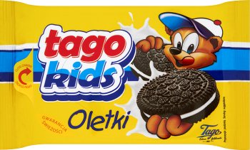 Tago Kids Oletki herbatniki kakaowe z nadzieniem o smaku waniliowym