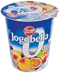 Jogobella yaourt aux fruits 0 % de matière grasse , 0 % de sucres ajoutés pêche fruit de la passion