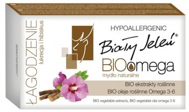 Biały Jeleń BIOomega naturalne mydło w kostce  hipoalergiczne z lukrecją i hibiskusem