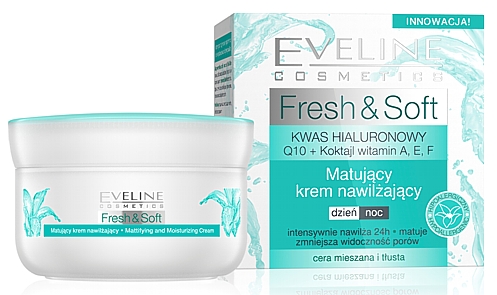 Eveline Cosmetics Fresh&Soft matujący krem nawilżający na dzień i na noc do cery mieszanej i tłustej
