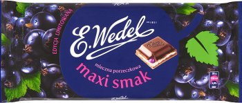 maxi taste of milk chocolate with a filling blackcurrant