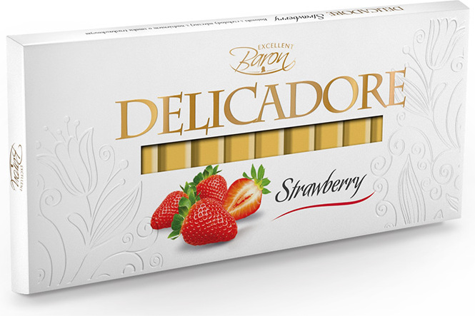 excelentes bares de chocolate con leche de fresa delicadore con rellenos con el sabor de la fresa