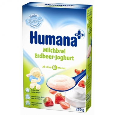 Humana kaszka mleczna z jogurtem i truskawkami