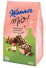 Manner Mio chrupiące wafle przekładane kremem orzechowym pokryte mleczną czekoladą i Krocant