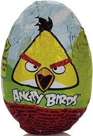Angry birds egg with white and milk chocolate with a toy