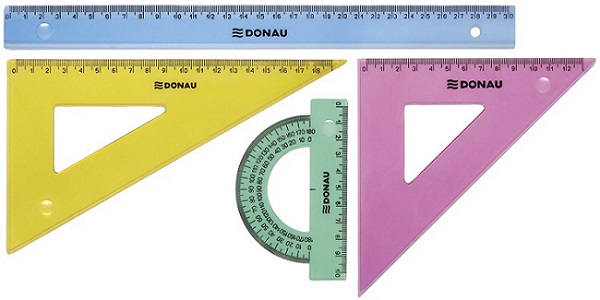 Donau duży zestaw geometryczny linijka,2 x ekierka,kątomierz Mix kolorów