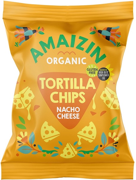 Amaizin Chips de tortilla de maíz con queso sin gluten, ecológicos 