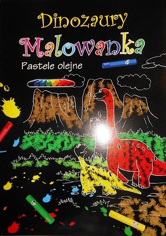Kolorowanka A4 Czarne strony.Pastele olejne Dinozaury