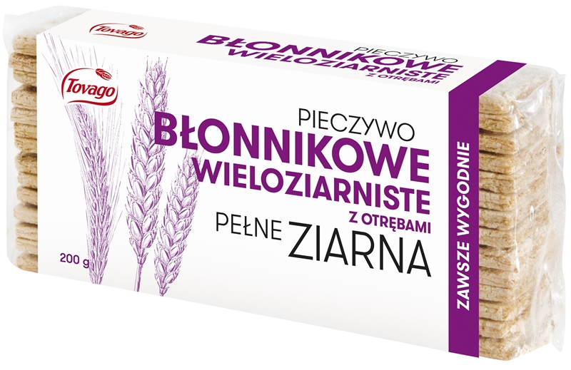 Tovago Pieczywo błonnikowe wieloziarniste z otrębami. Pełne ziarna