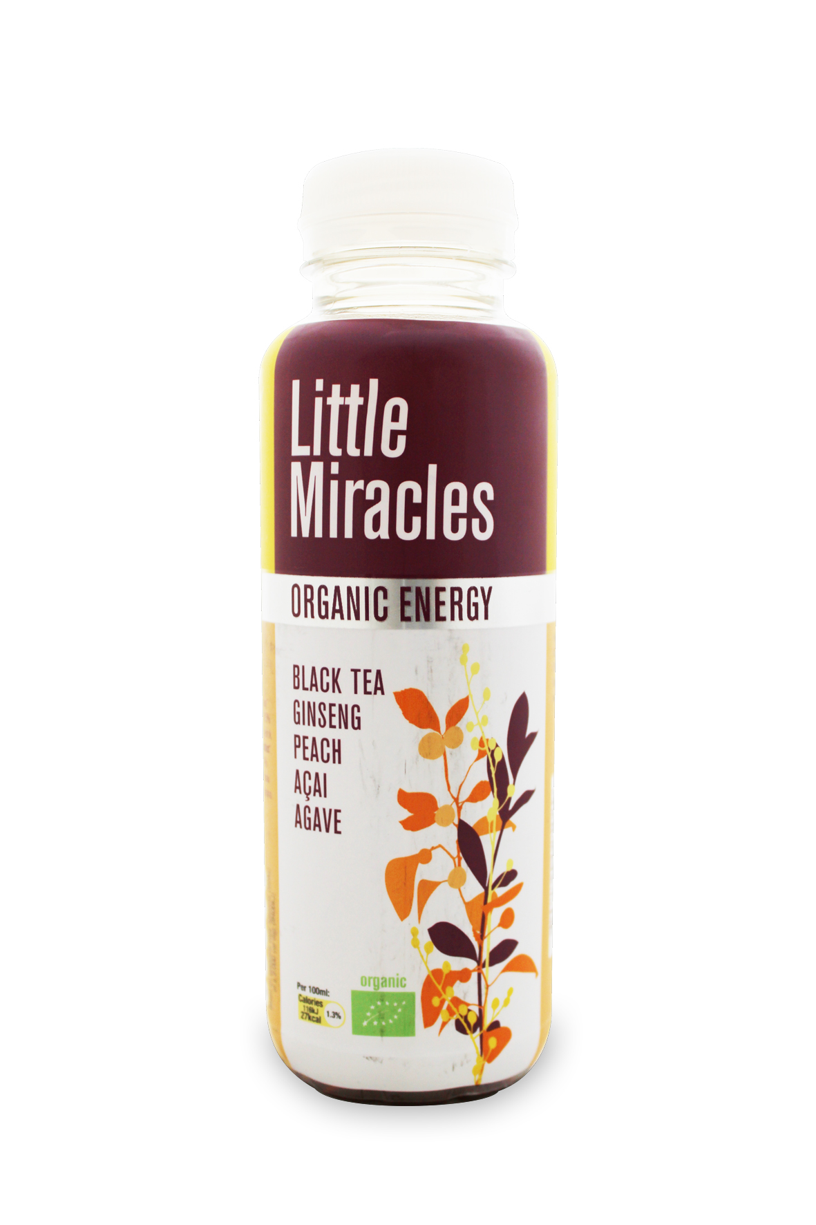 Little Miracles energy drink BIO flavored black tea, ginseng, peach, acai