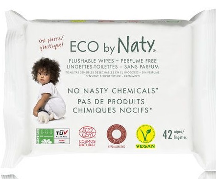 Naty toilet wipes enriched with aloe vera extract and rumiaku 100% ECO