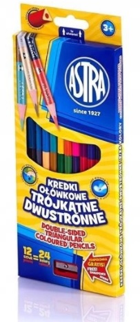 Astra Coloured pencils sided triangular pieces 12/24 colors with sharpener