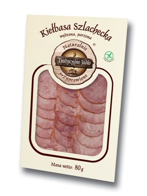 Traditional food smoked sausage Manor scalded Vacuum - slices