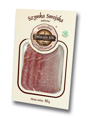 Traditional food, smoked ham Swojska Vacuum - slices