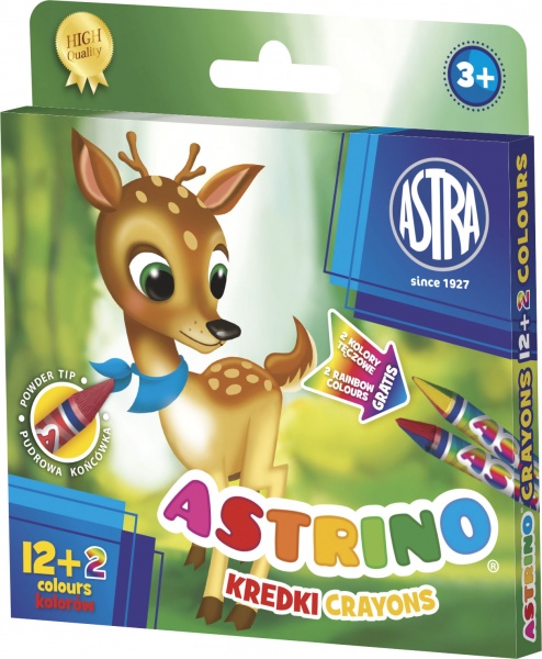 crayons Astra Astrino 12 couleurs + 2 couleurs de l'arc en ciel