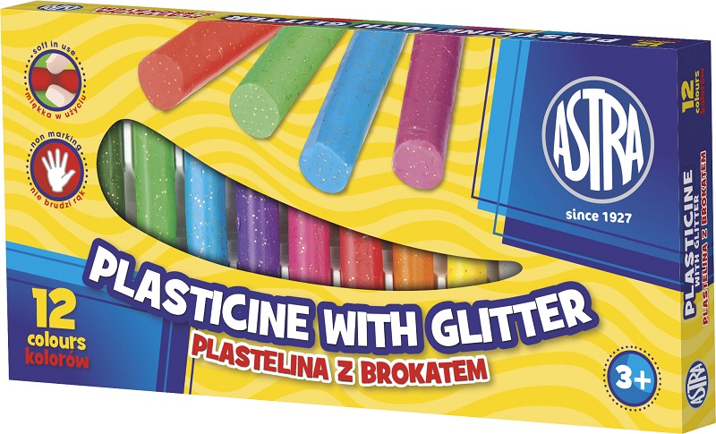 Astra Plastelina z brokatem 12 kolorów