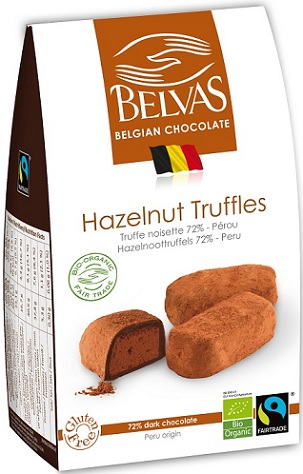 Belvas Belgijskie czekoladki truffle z orzechami laskowymi BIO