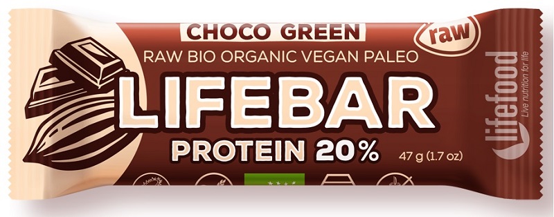 Lifefood Baton czekoladowy  z białkiem ryżowym i spiruliną RAW bezglutenowy  BIO