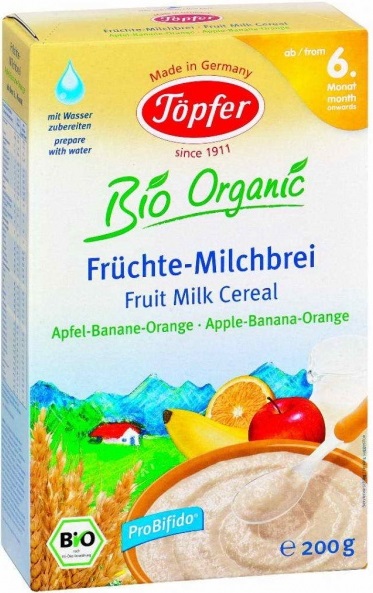 Topfer BIO au lait bouillie de céréales pomme-banane-orange,