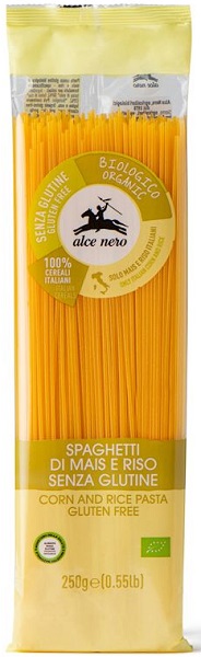 Alce Nero pasta de espaguetis de maíz y arroz sin gluten libre de BIO
