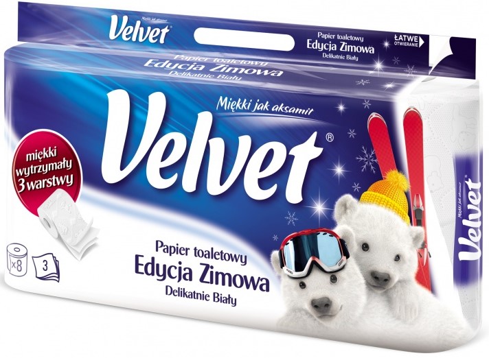 Туалетная бумага Velvet нежно-белая, зимняя версия