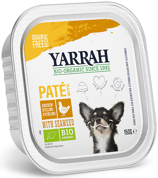 Yarrah Pasztet dla psa z kurczakiem i algami morskimi bez zbóż BIO
